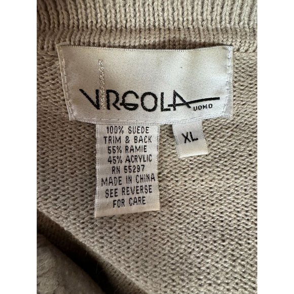 Virgola Uomo Patchwork Sweater Cardigan Size XL Beige Suede Suede, Ramie - Picture 5 of 16